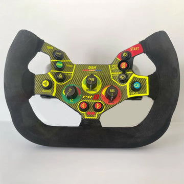 DSH Simracing PR8 steering wheel with buttons and dials.